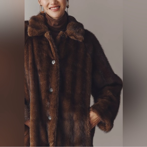 Anthropologie Maeve faux fur long coat - Picture 4 of 6